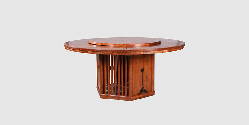 疏勒中式餐厅装修天地圆台餐桌红木家具效果图
